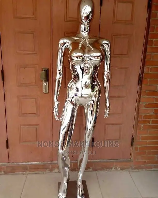 Big Bust Silver Chrome Faceless Mannequin