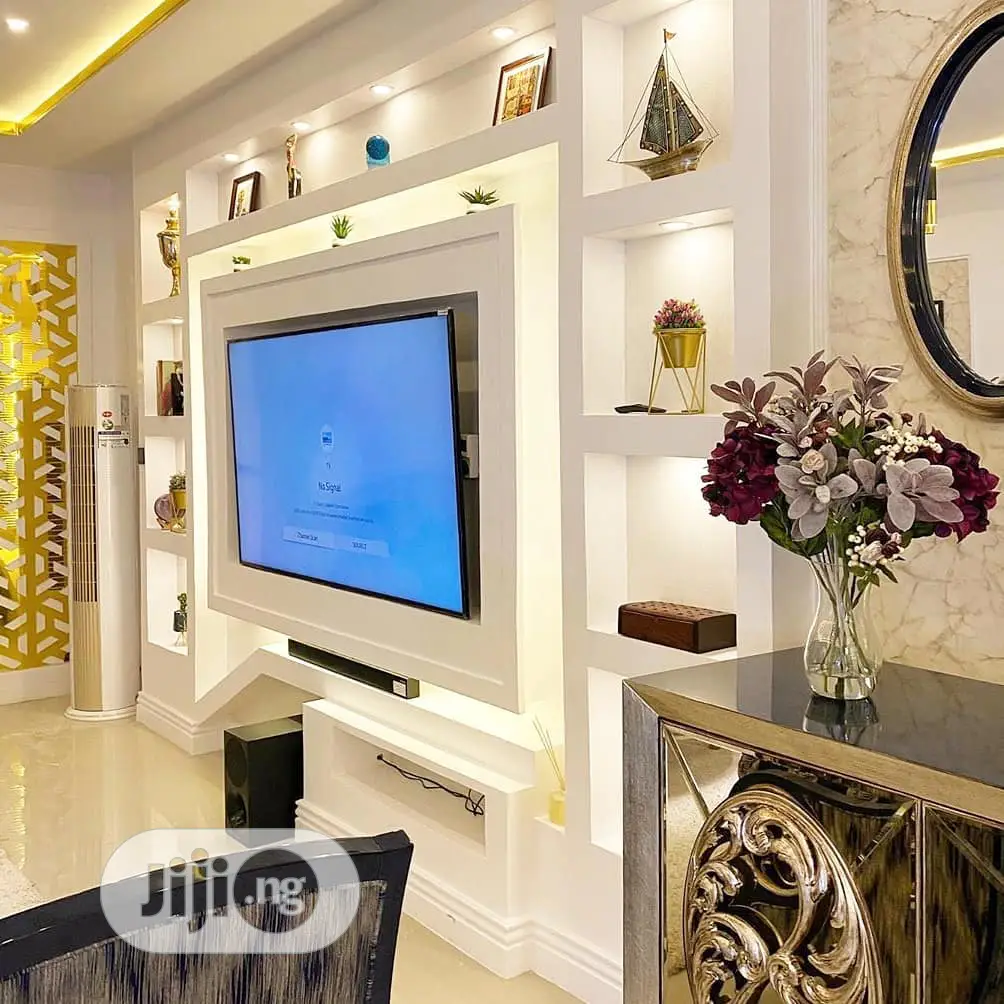 Tv Wall Unit. Pop Wall Design.Pop Ceiling, Interior.Design