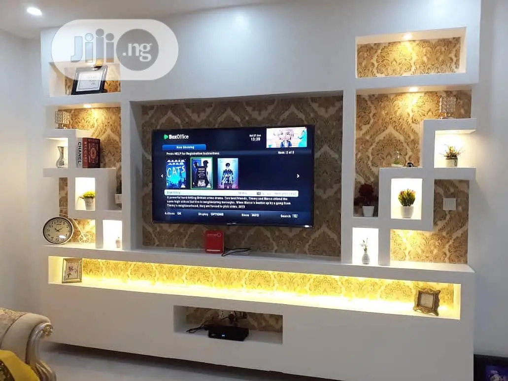 Tv Wall Unit. Pop Wall Design.Pop Ceiling, Interior.Design