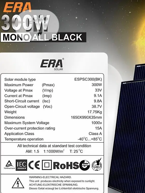 300watts BLACK Monocrystalline Solar Module
