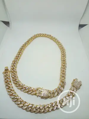 Studded Cuban Chocker Neck And Hand Chain With Lock
