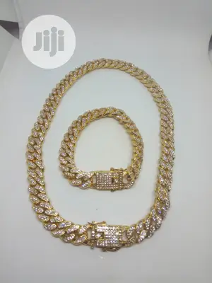 Studded Cuban Chocker Neck And Hand Chain With Lock