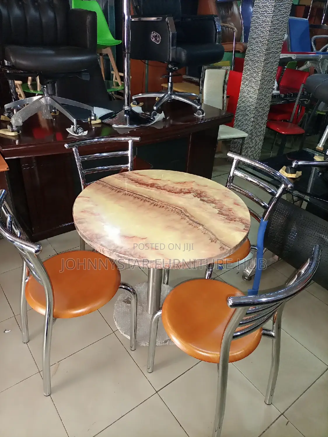 Italian Unique Restaurant 4 Chairs With Marble Tables