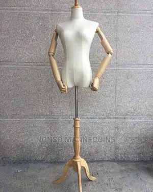 Robotic Arm Female Dressform With Wooden Tripod Stand