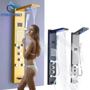 Luxury Gold Bathroom Faucet Led Screen Column Shower