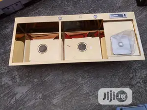 Golden Hand-Made Double Bowl Sink With Tray