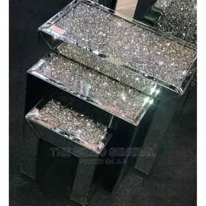 Nest Of 3 Floating Crystal Mirrored Side Tables