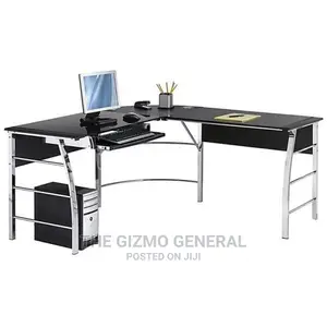 Realspace Mezza L-Shaped Glass Computer Desk, Black/Chrom