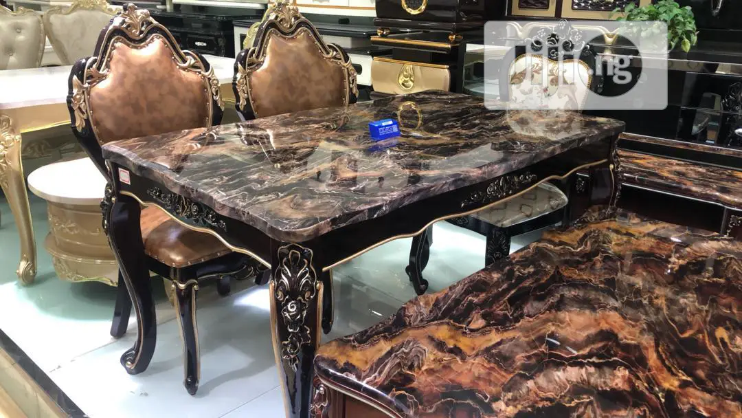 Executive Imported Royal Marble Top Dining Set,Six Seaters
