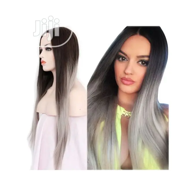 Grey Color Long Hair Straight Wig