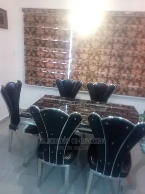 Modern 6 Seater Marble Top Dining Table Set.