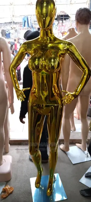 Gold Chrome Female Mannequin With Two Bent Hands
