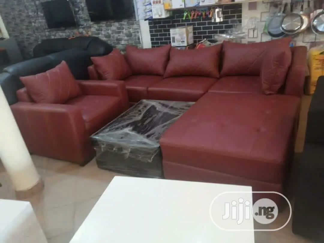 L- Shaped Leather Sofa With Center Table