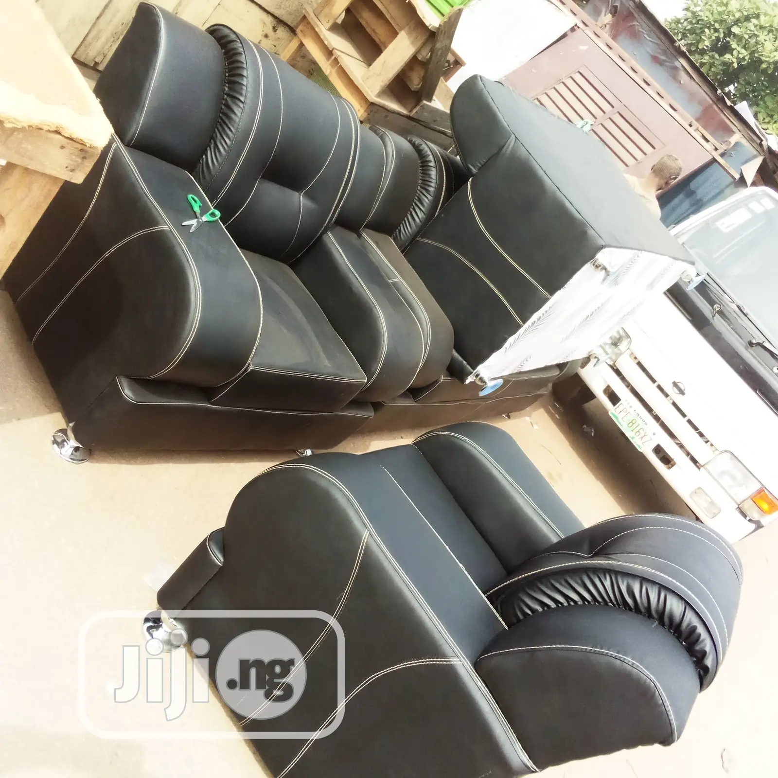 7 Seater Black Leather Sofa