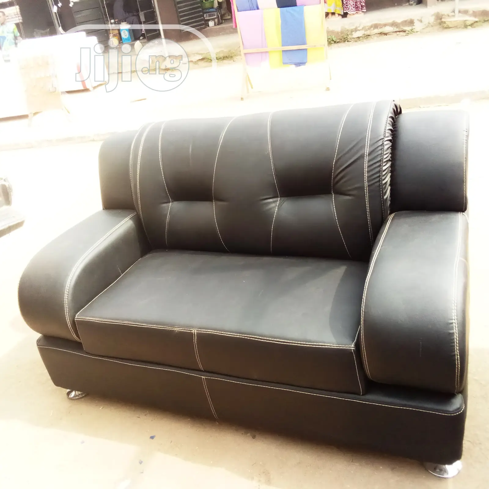 7 Seater Black Leather Sofa
