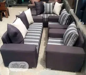 7 Seater Brown Stripe Sofa With Pillows