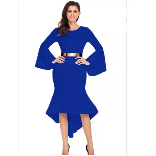Dip Hem Belted Blue Sleeve Dress for sale - IB ONE ENTERPRISES  Price:   30,000 on Jiji.ng [Ikoyi]
