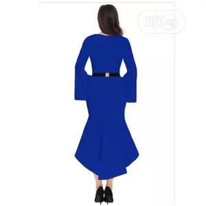 Dip Hem Belted Blue Sleeve Dress