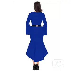 Emfed Blue Sleeve Dip Hem Belted Dress