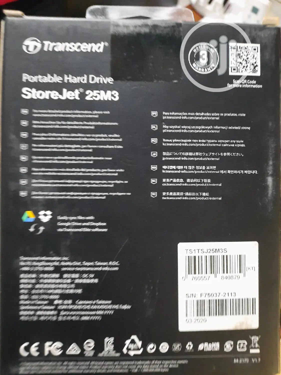 New Transcend Portable Hard Drive Storejet 25M3, 1TB