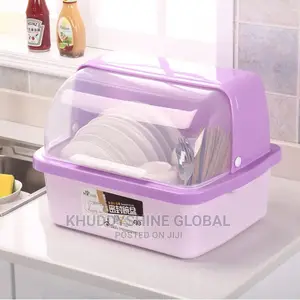 Kitchen Drain Dish Rack With Lid Storage Box Tableware Plast