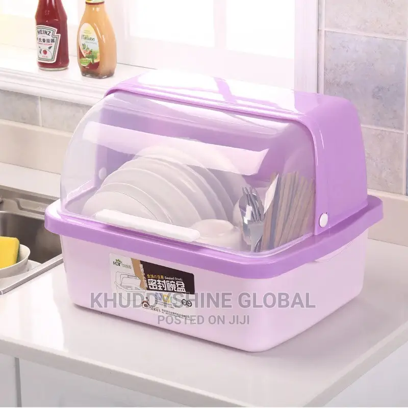 Kitchen Drain Dish Rack With Lid Storage Box Tableware Plast
