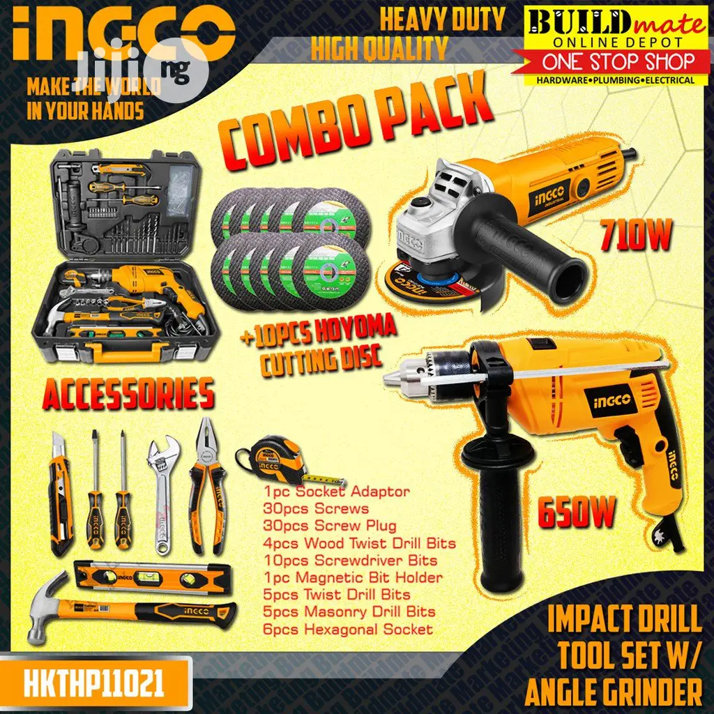 Angle Grinder and Impact Drill With Tool Sets