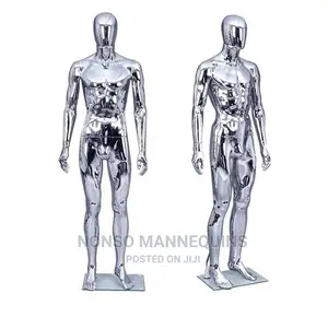 Silver Chrome Full Body Faceless Male Mannequin