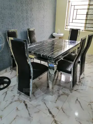 Modern 6 Seater Marble Top Dining Table Set.