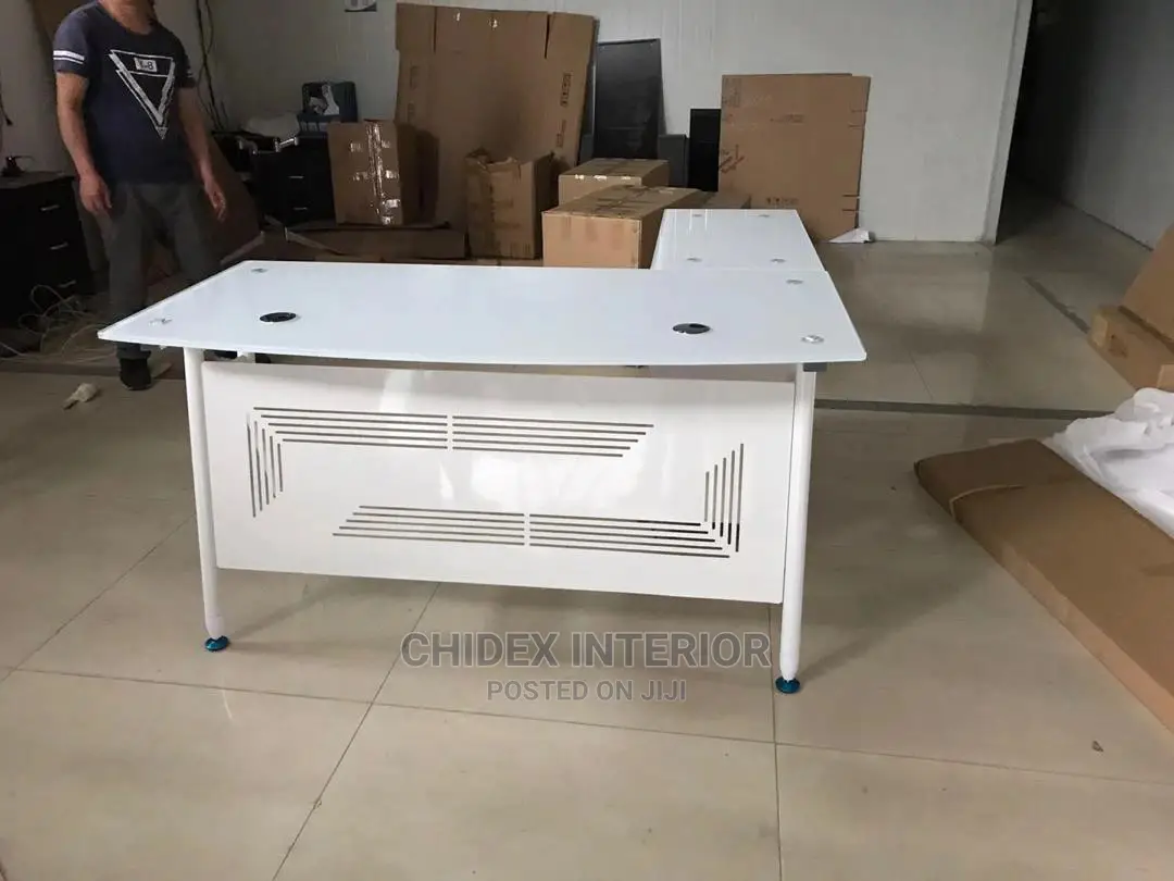 Quality Office Glass Top White Table