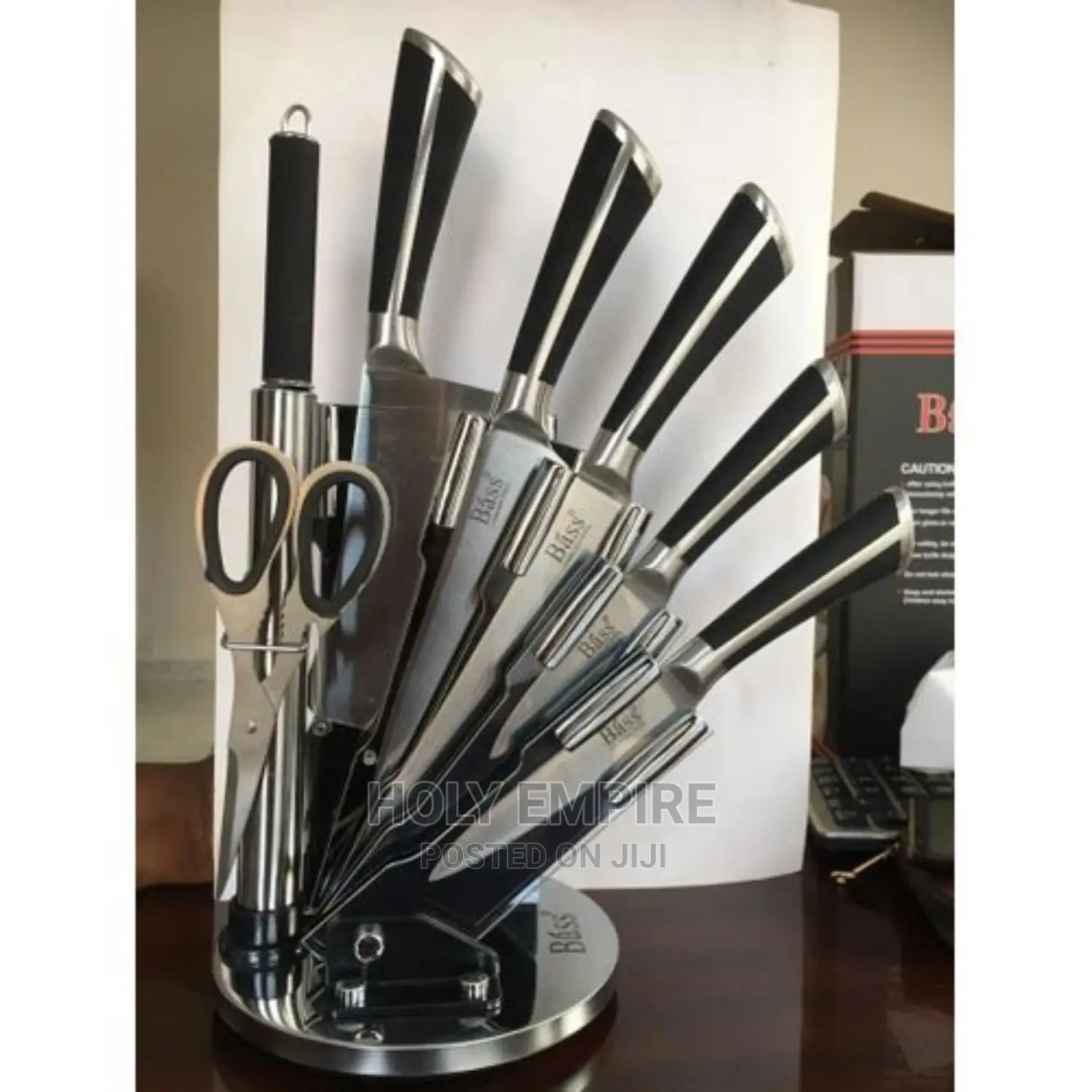 Stainess Stee Knife Set With Rotating Stand 7 in a Set