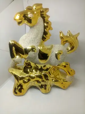 Golden Horse Sculpture for Decor - Gold