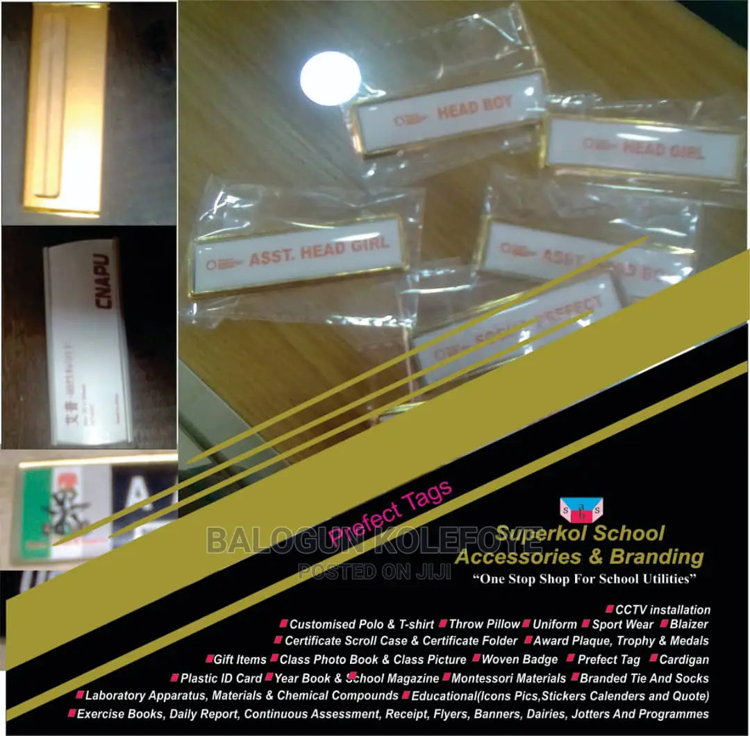 Prefect Tag, Name Tag, Component Badge, Staff Tag.