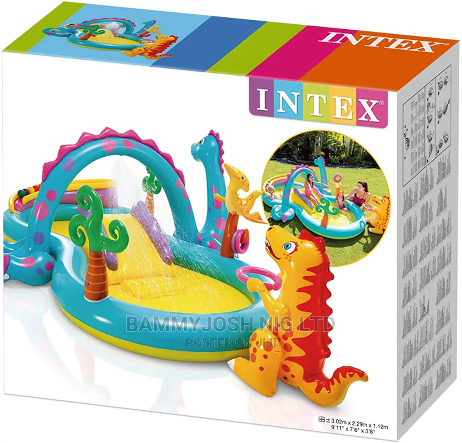 INTEX Dino Slide Pool, Multi-Colour With Electric Pump