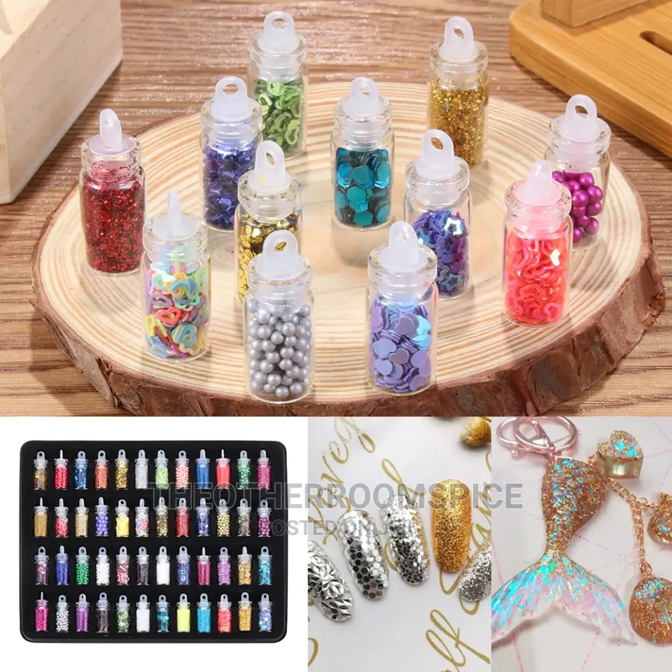 48pc Nail Art Glitter Powder Manicure Design Sticker Set