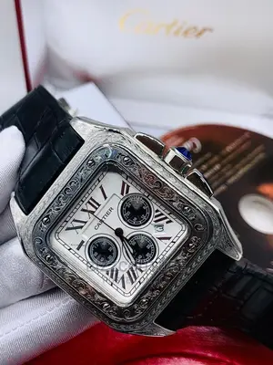 High Quality Cartier Black Leather Watch for Men