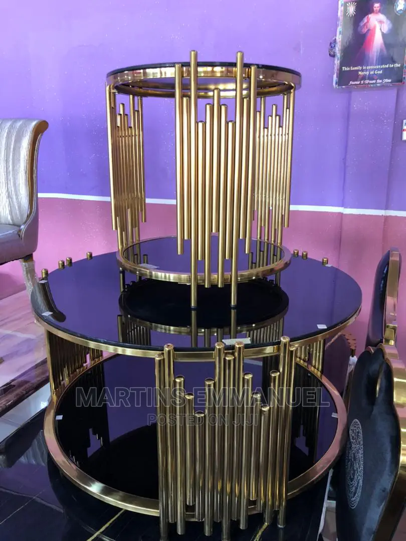 Golden/Glass Top Center Table / Stools
