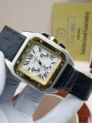 Photo - Cartier Chronograph Gold/Silver Leather Strap Watch