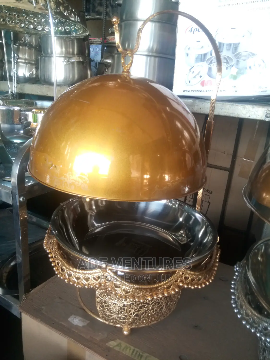 Gold Roll Top Chafing Dish.