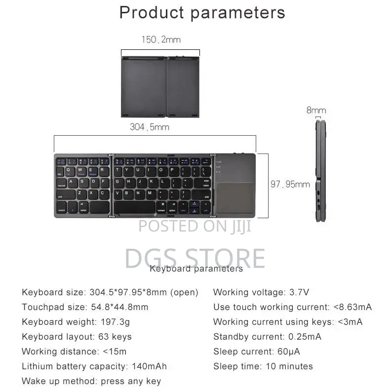Foldable Bluetooth Keyboard With Touchpad for Android, IOS