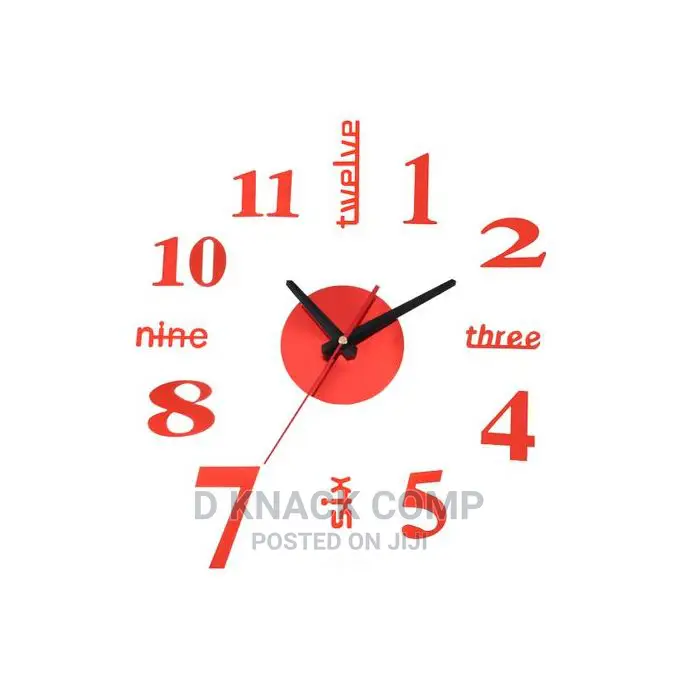 Red Color 3D Mirror Number Wall Clock Stickers