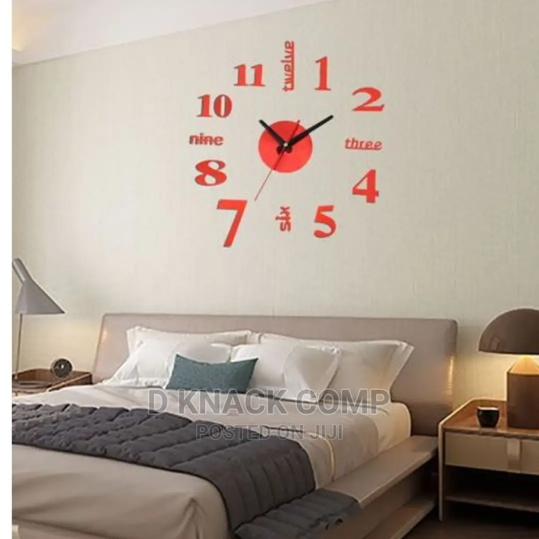 Red Color 3D Mirror Number Wall Clock Stickers