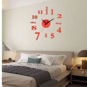Red Color 3D Mirror Number Wall Clock Stickers