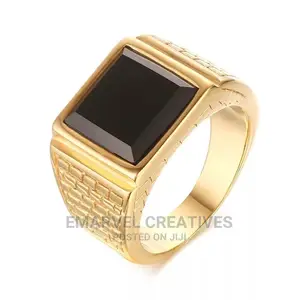 Men High Quality Metal Punk Black Stone Gold Ring