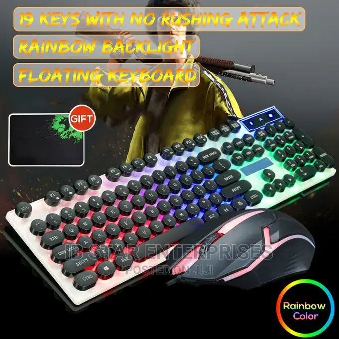 Colorful LED Illuminated PC Rainbow Gaming Keyword Mouse Set