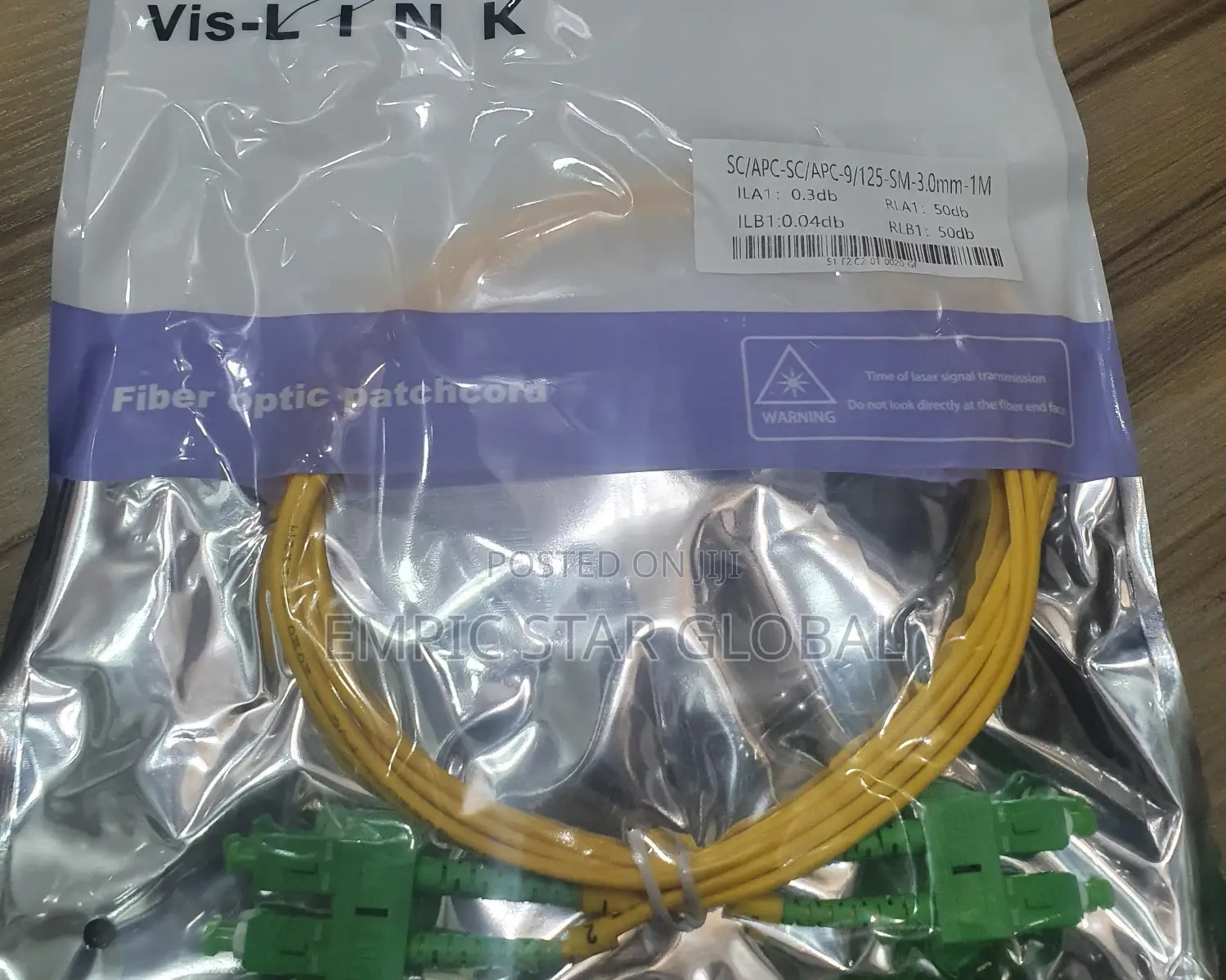 Vis-Link Fiber Patch Cord Single Mode SC/SC APC Duplex, 1M