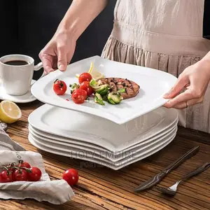 6 PCS Ceramic Cream White Dinner Plates
