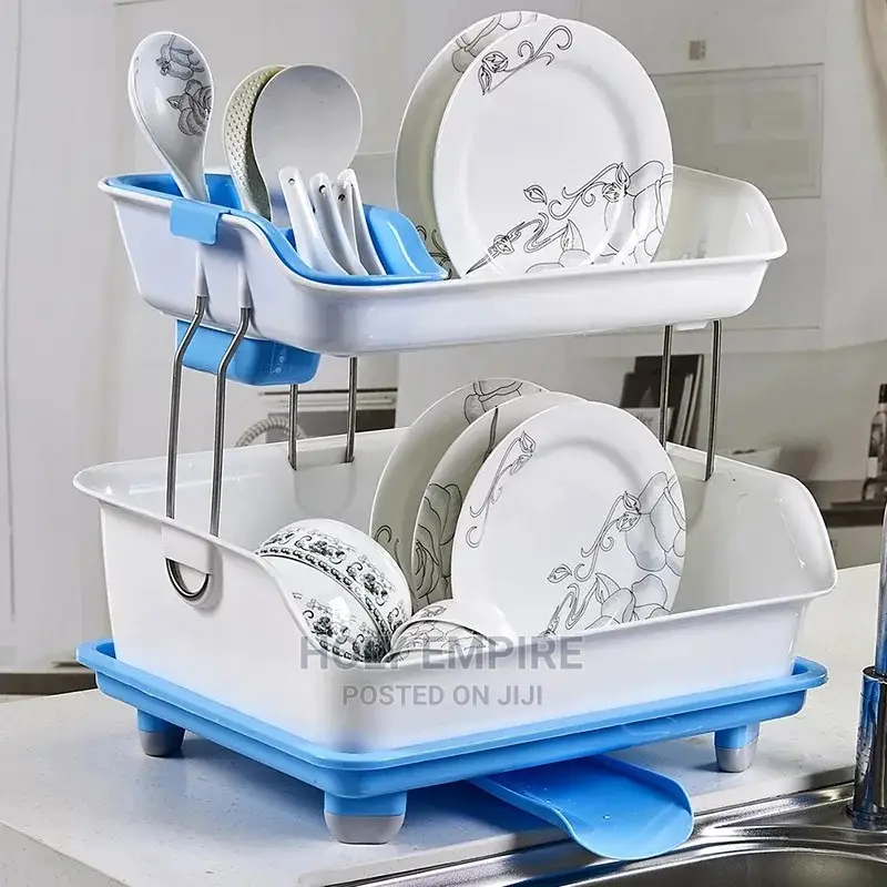 Double Layer Dish Drying Rack Storage Drain Rack
