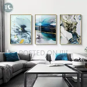 Abstract Watercolor River Golden Lines Wall Poster Print