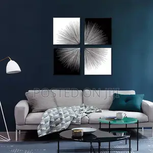 4 Pieces Black and White Rays Abstract Canvas